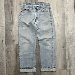 VTG 1970s Levis Redline Selvedge Jeans Lightwash Repaired Denim Button 31x28.5